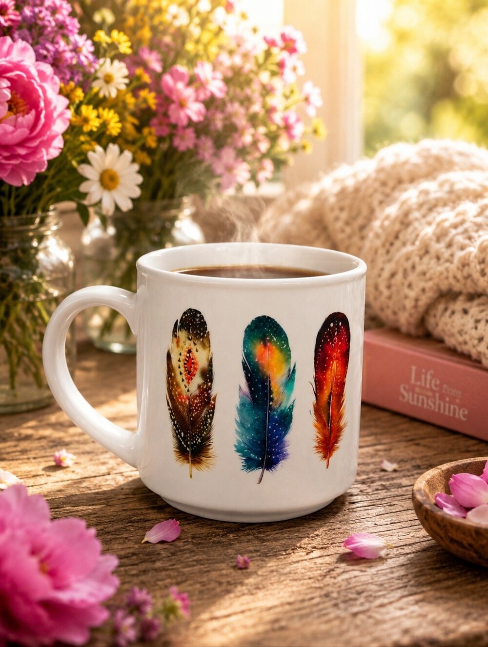 Three Magical Boho Feathers on White 20oz. BHG Coffee Mug